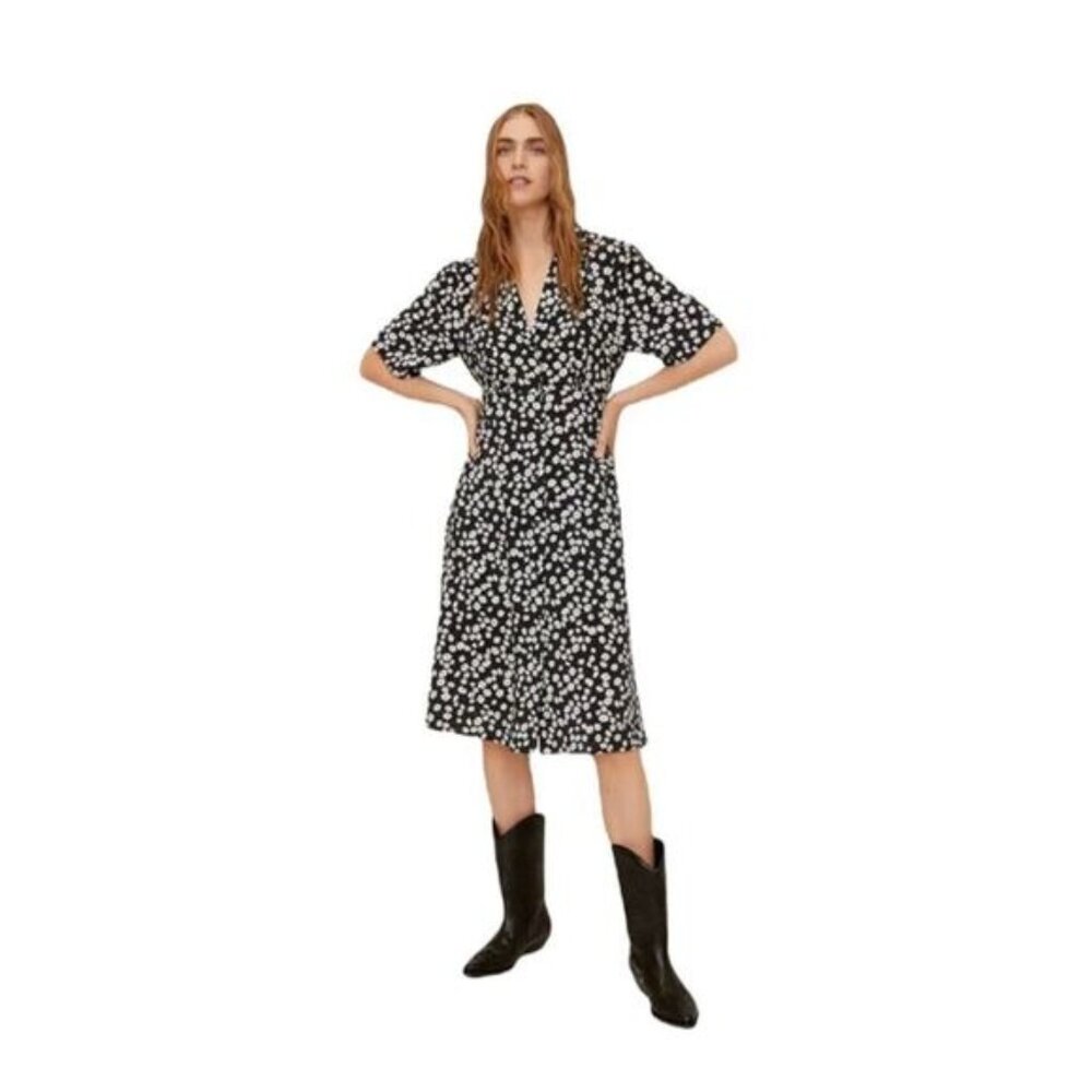 Mango Floral Printed Midi‎ Dress Black and White Size 4